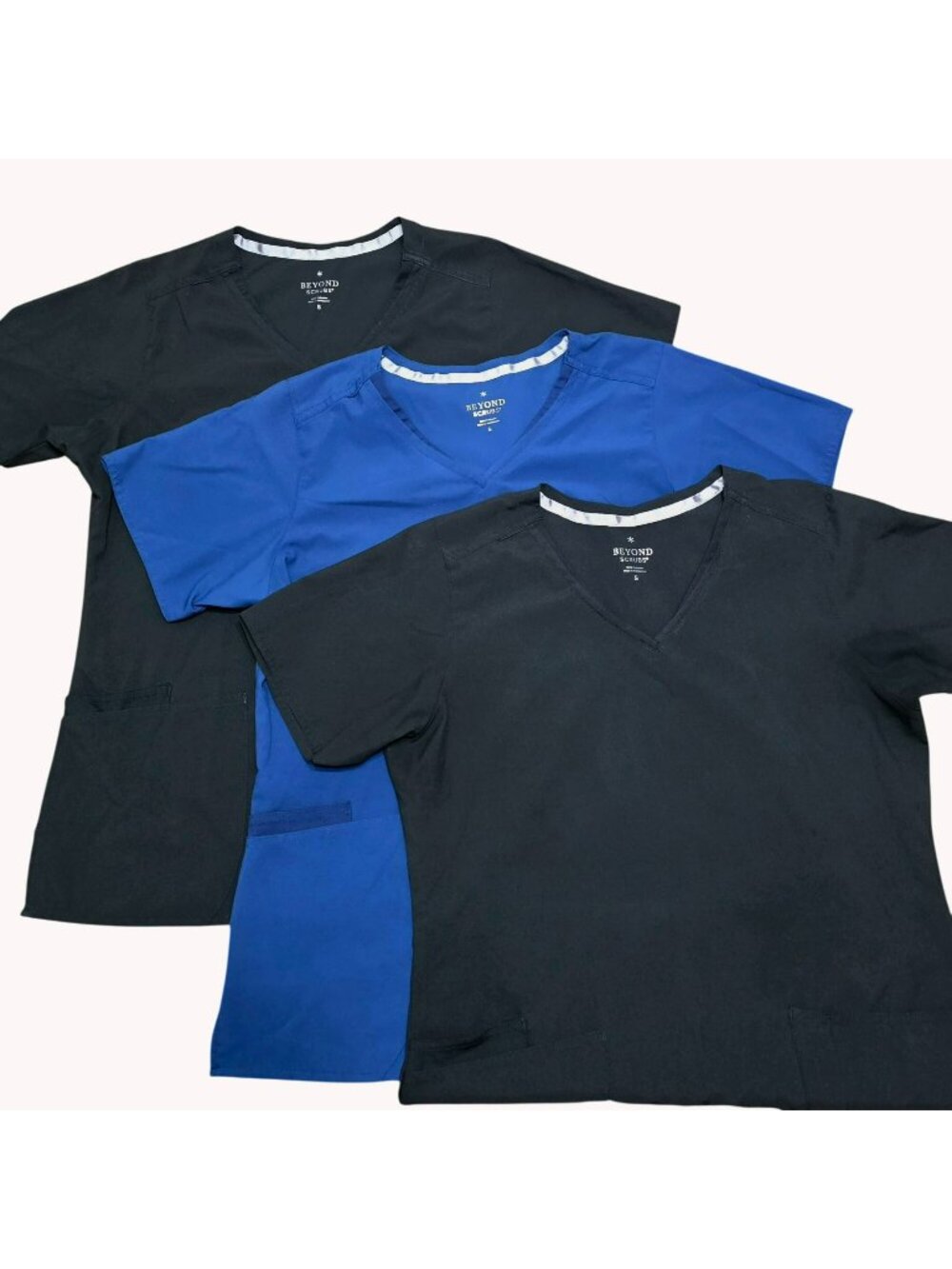 3 Beyond Scrubs V-Neck Scrub Top Black Blue Medical Work Shirt MA Nurse Women S